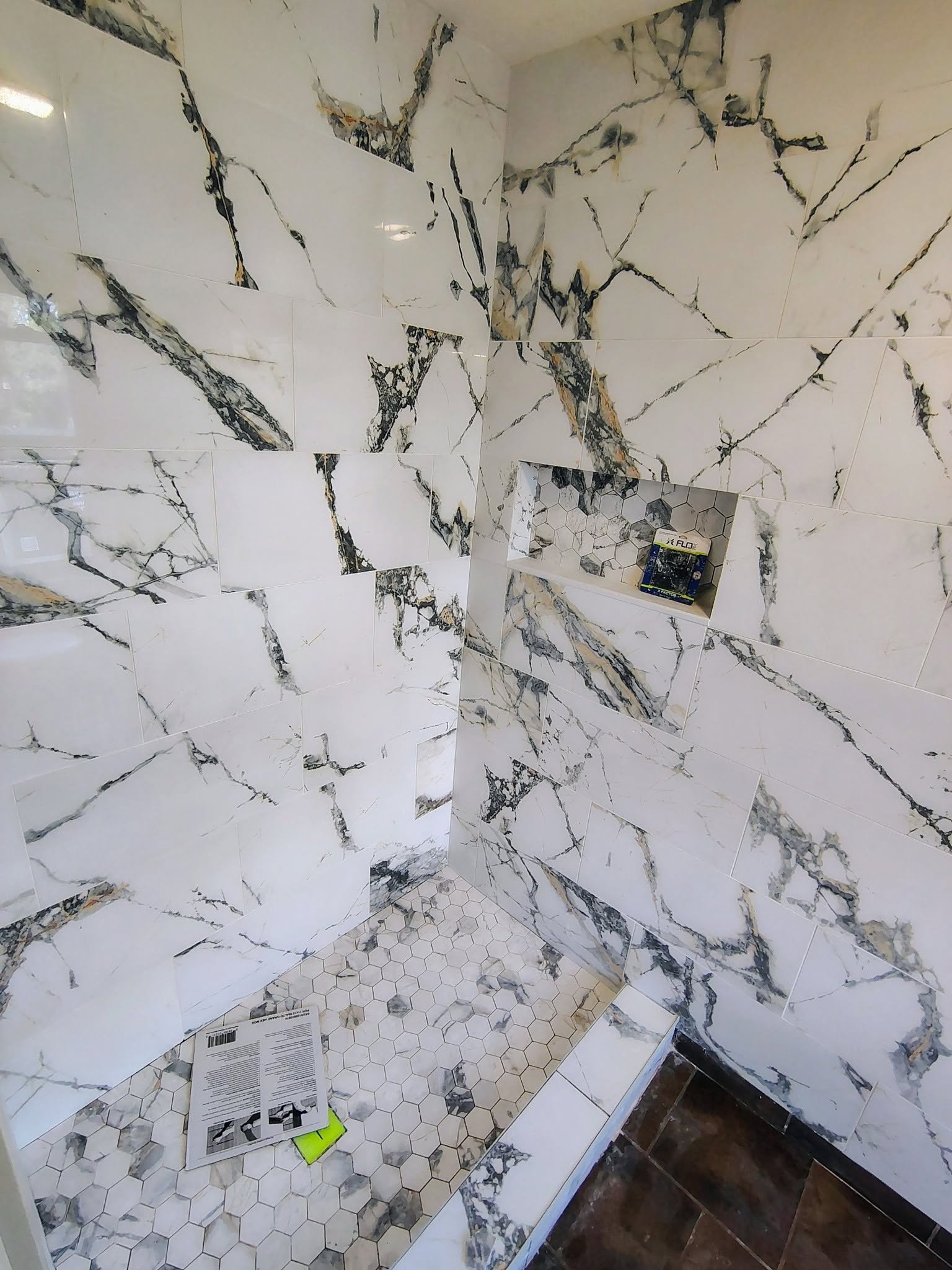 Marble-Porcelain Shower — Chess Remodels project